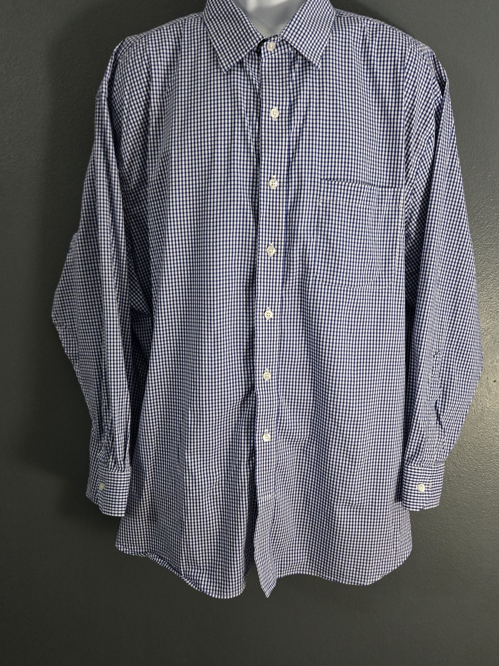 Men's Blue Gingham Button Down Easy Stretch Classic Fit Dress Shirt 3X